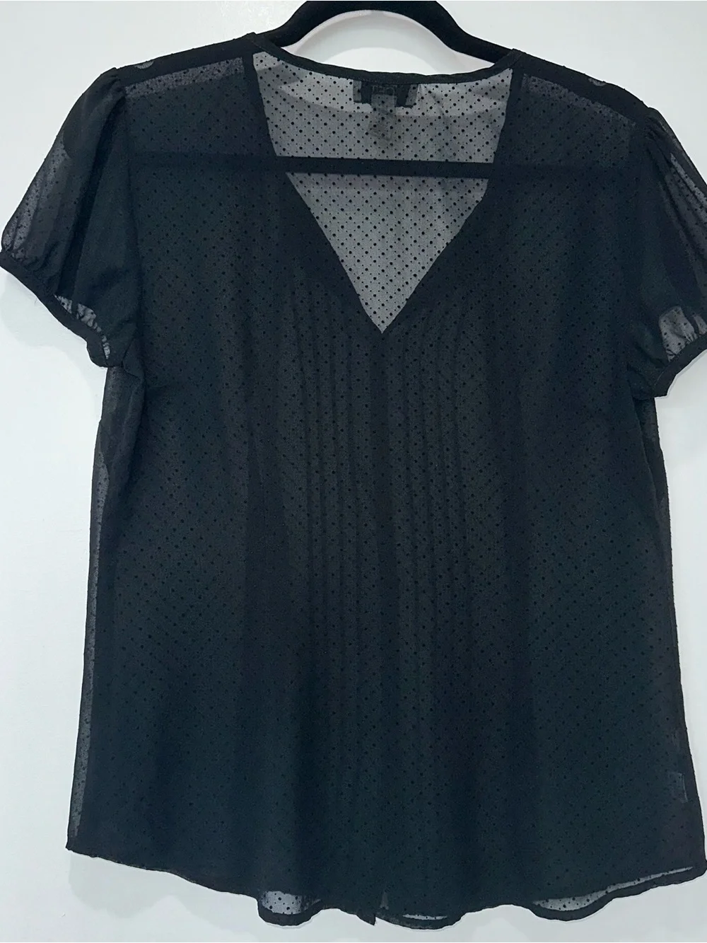 LOFT Black Dotted Sheer Button-Front Blouse